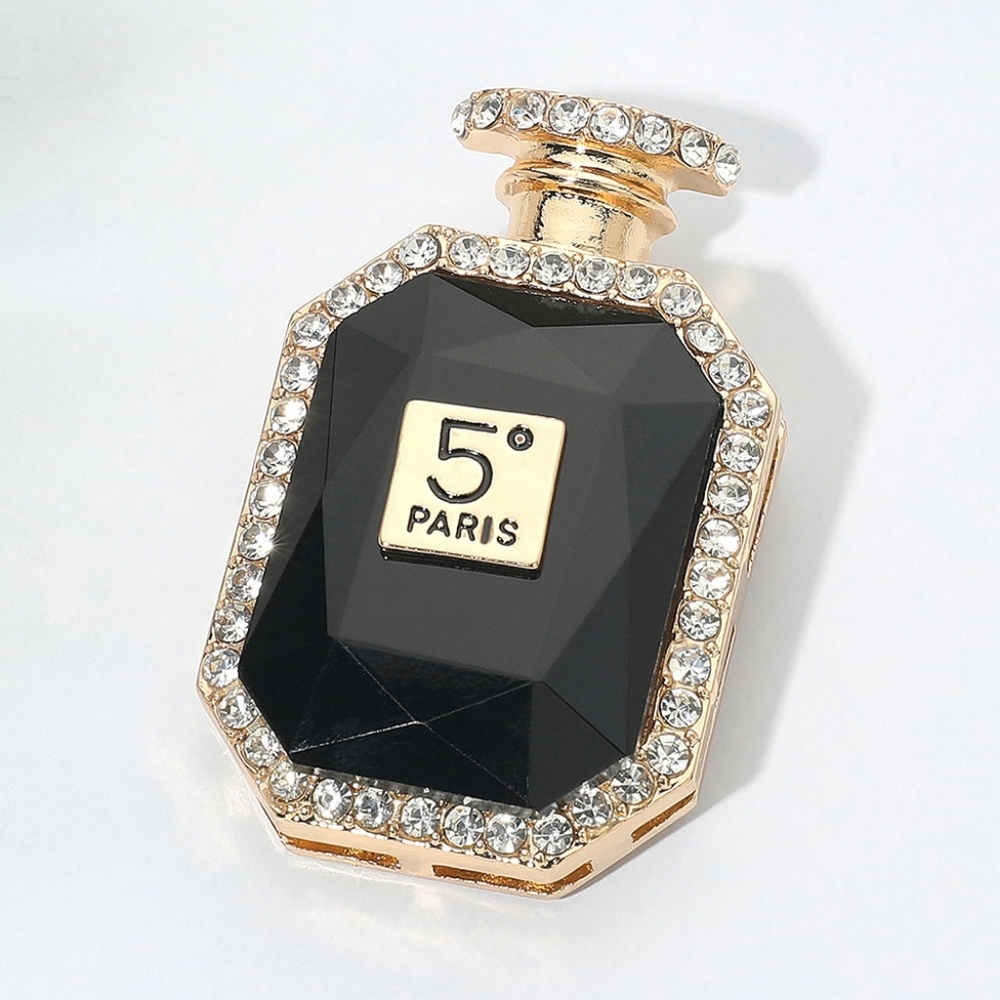 Black Crystal Bottle Perfume Brooch Pin No 5 Paris Lady Statement Accessory